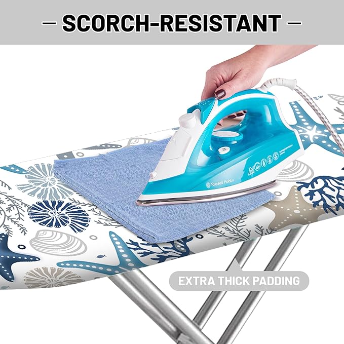 Extra Thick Ironing Board Cover and Pad, Coral Starfish Coastal 15x54 Ironing - Image 4
