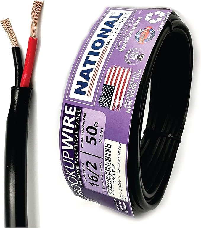 NATIONAL Wire & Cable – 16 AWG 2-Conductor Premium Copper Wire, 50 ft, Stranded by NATIONALWireCable