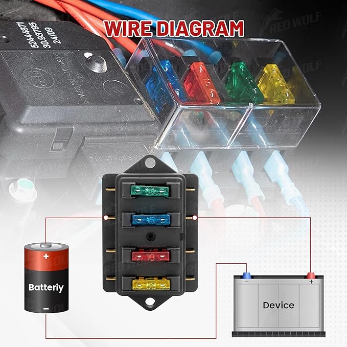 RED WOLF 4 Way Blade Fuse Block Box Holder w/Standard Circuit 10V-32V DC - Image 3