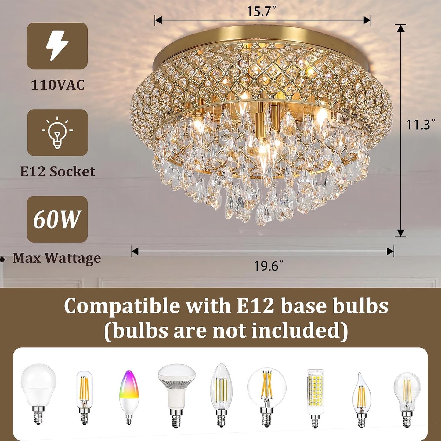 Maxax 19.5'' Crystal Brass Chandelier, 5-Light Large Vintage Farmhouse Ceiling Light Fixture, Drum Raindrop Metal Shade, French Empire, for Living Room Bedroom Dining Room Kitchen Entryway