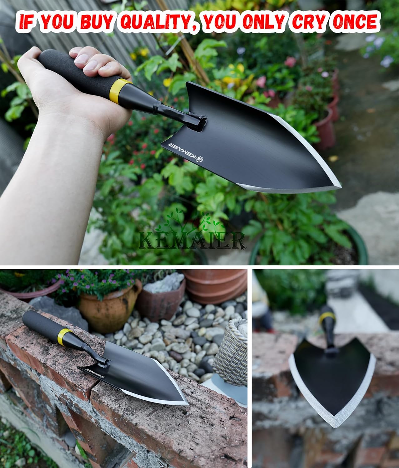 Kemaier Heavy Duty Gardening Hand Trowel - Carbon Steel Shovels Tool | Sharp Weeding, Precision Digging, Industrial-Duty Garden Spade, Engineered for Pros Who Demand More