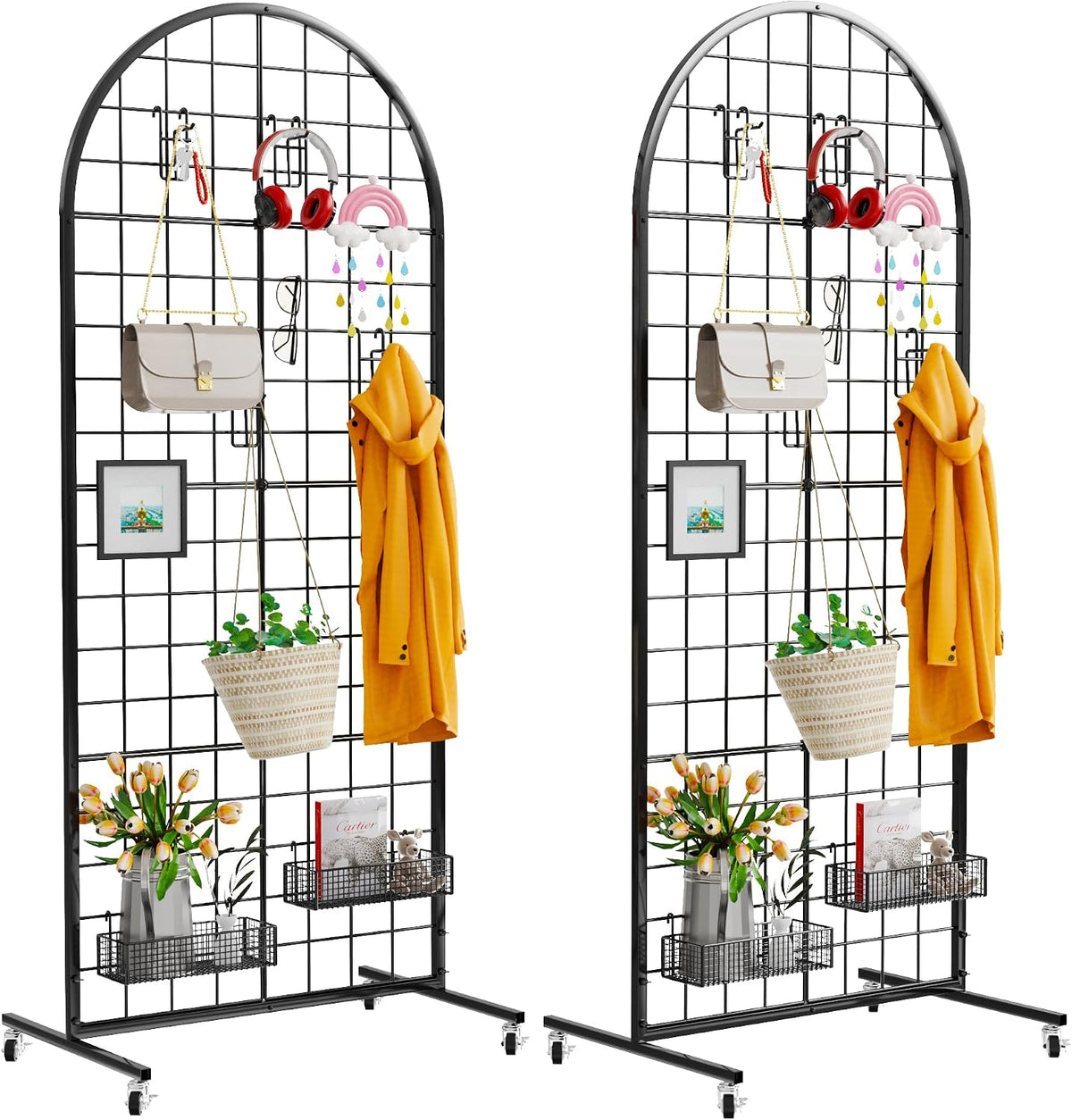 VGMiu Grid Wall Panel 2PCS Display Stand 2' x 5.2' FT Black Grid Wall Panels