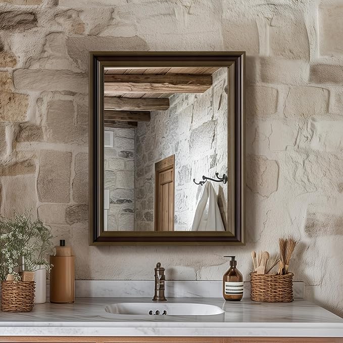 Retro Copper Effect Framed Wall Mirror, 16x20 Rectangle Mirror, by Ultrue