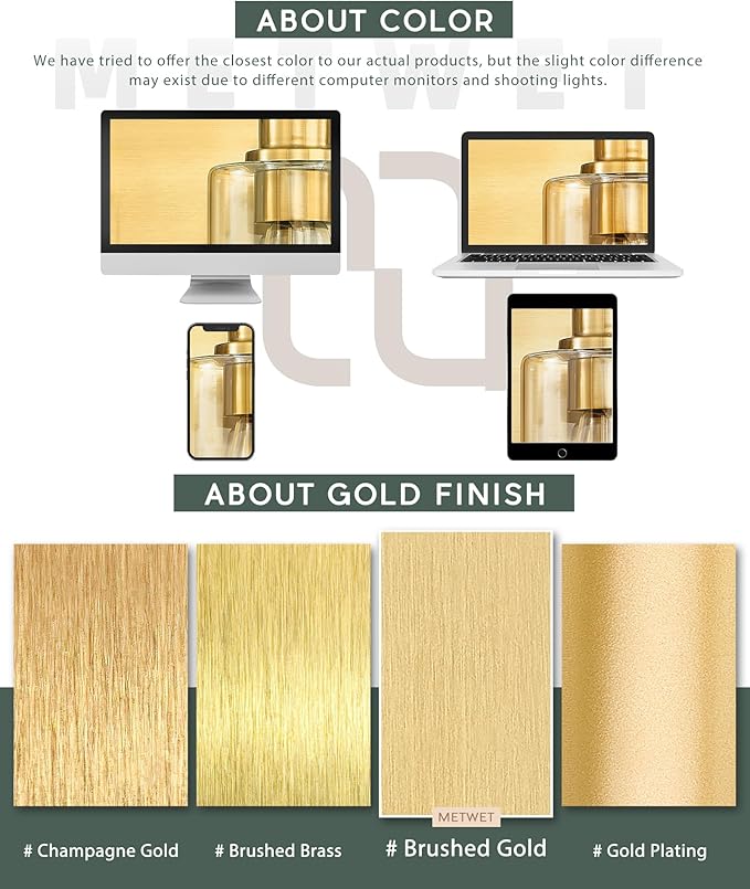 METWET 3-Light Bathroom Light Fixtures, Brushed Gold Vanity Light - Image 8