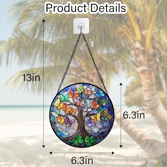 DASTOLL Stained Glass Window Hanging, Butterfly Tree Clover Sun Catchers Glass - Image 5
