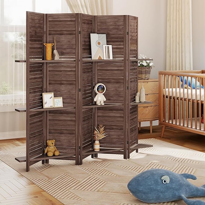 HOMCOM Room Divider, 5 Panel 67" Tall Wood Privacy Screen - Image 9