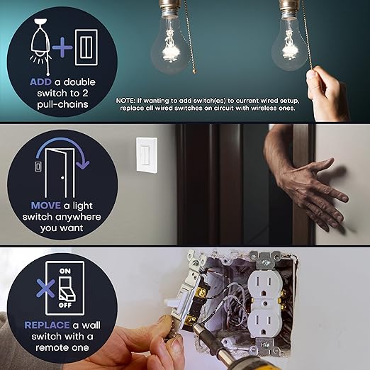 RunLessWire Fan & Light Battery-Free DIY Wireless Light Switch Kit 150ftRF - Image 2