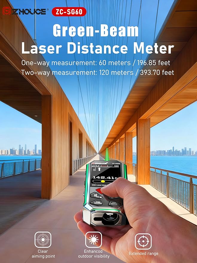 ZC-SG60 Dual Laser Measuring Tool, 196Ft Green-Beam Bilateral Digital Laser - Image 2