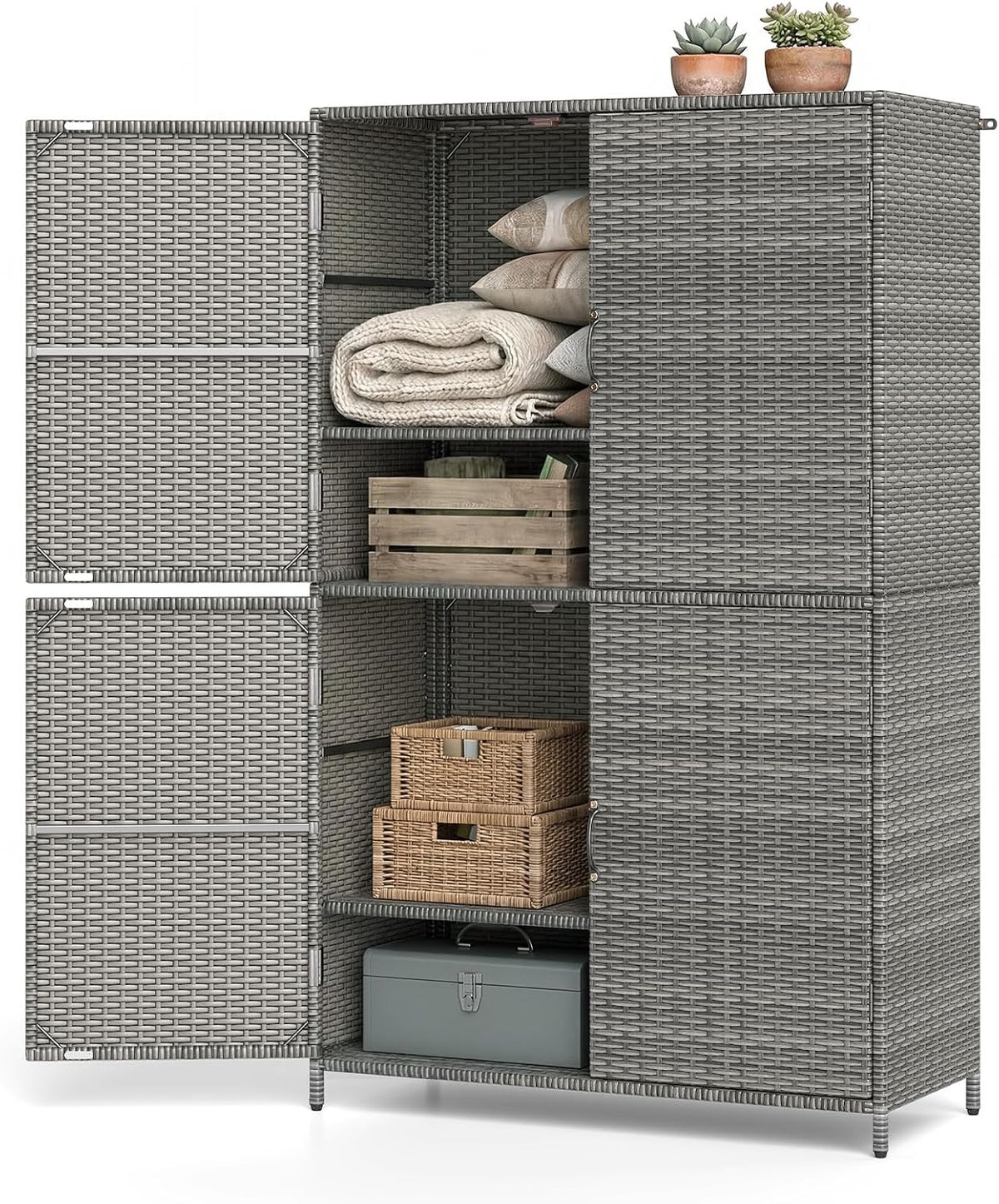 tangkula rattan outdoor storage cabinet, patiojoy outdoor cabinet, main product view