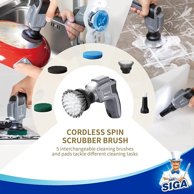 MR.SIGA Electric Spin Scrubber for Kitchen and Bathroom Cleaning, Waterproof - Image 5