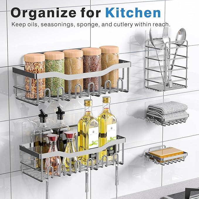 EUDELE 5-Pack Rustproof Stainless Steel Shower Caddy – No Drill Adhesive - Image 7