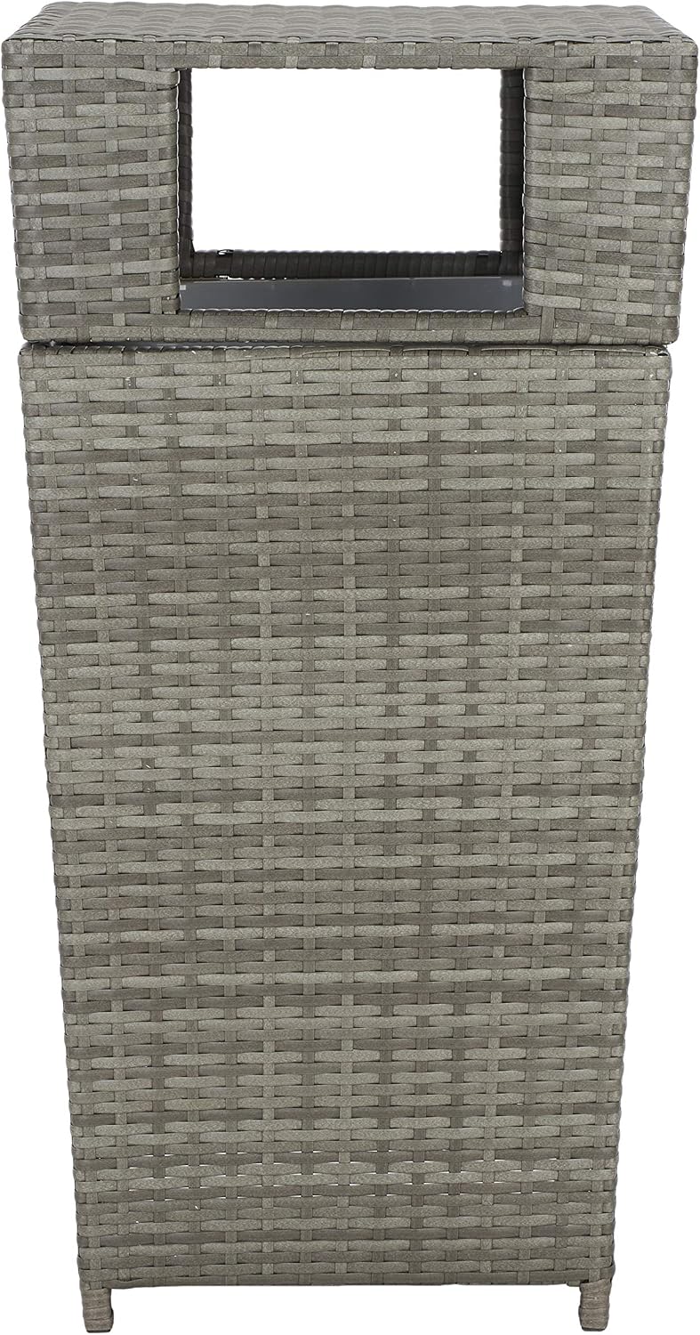safavieh outdoor mazeli wicker trash can, 35.1" grey, main product view