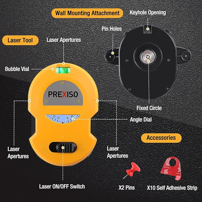 PREXISO Multi Surface Laser Level LED Light Vial, 30Ft Horizontal & Vertical - Image 6