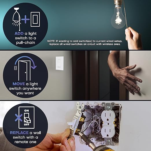 RunLessWire 3-Way Battery-Free DIY Wireless Light Switch Kit 150ft RF Range - Image 2