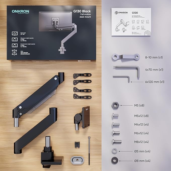 ONKRON Heavy Duty Monitor Arm for 17-57 Inch Screens up to 59.4 lbs, Ultrawide - Image 7