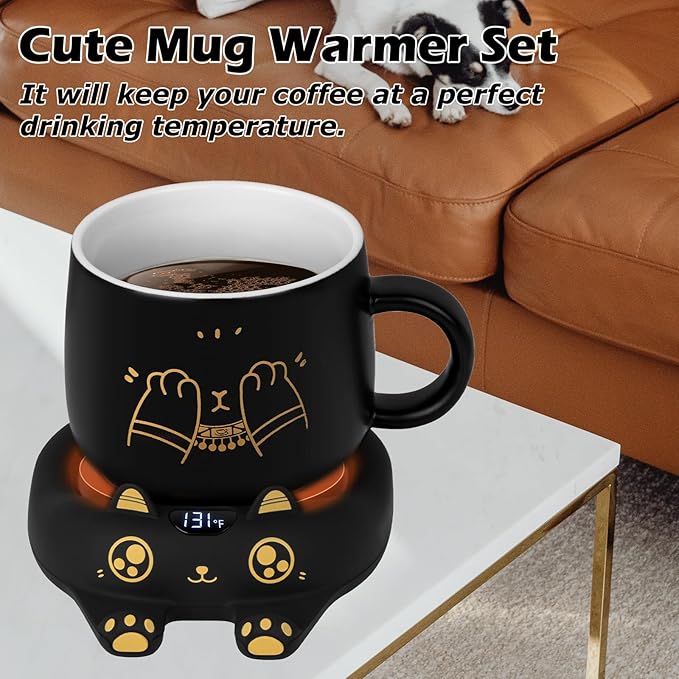 PUSEE Coffee Mug Warmer & Cute Cat Mug Set, Coffee Cup Warmer - Image 3