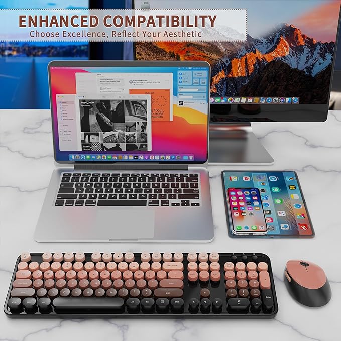 Nowlike Wireless Keyboard and Mouse Combo, Retro Typewriter Keyboard - Image 7