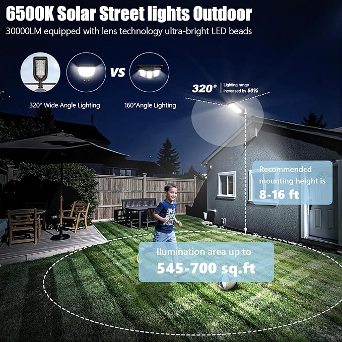 LAMPTEC Solar Street Lights Outdoor Waterproof, 30000LM Dusk to Dawn Solar - Image 3