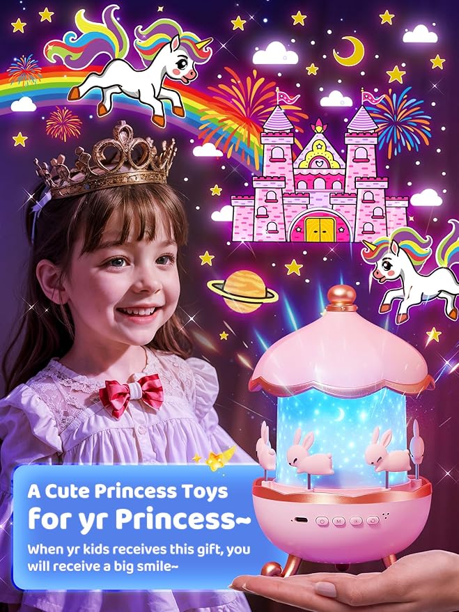 Carousel Night Light for Kids, 15 Music+15 Films+315 Colors Star Projector for - Image 2