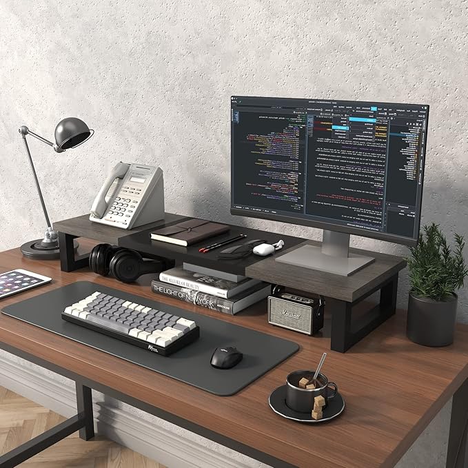 WESTREE Dual Monitor Stand Riser, Wood and Steel Monitor Stand Riser, Computer - Image 6