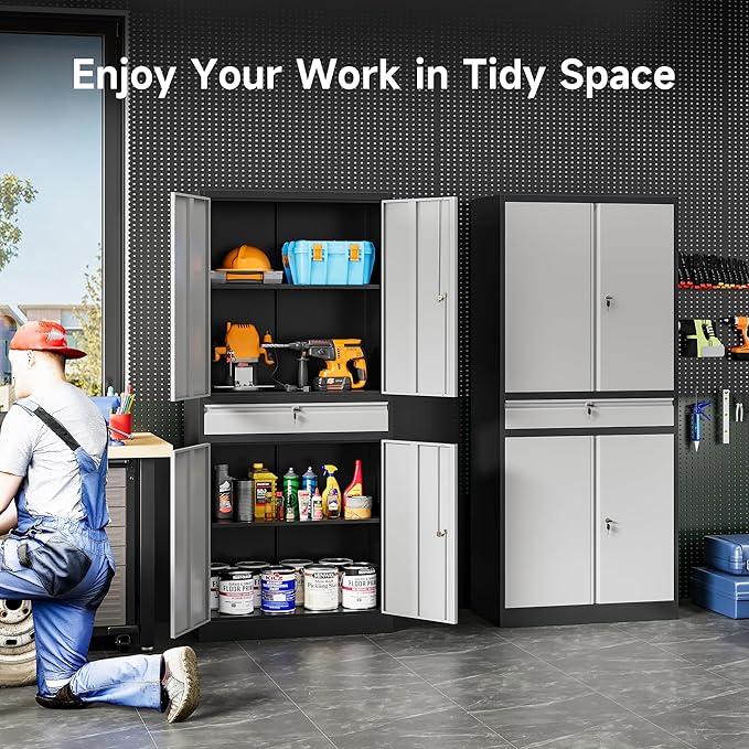 Metal Storage Cabinet with Doors and Shelves, Garage Storage Cabinets with Lock - Image 4