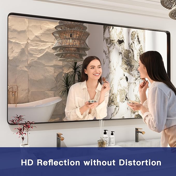 ISKM Black Bathroom Mirror for Wall 48" x 40" Matte Black Framed Vanity Mirror - Image 2