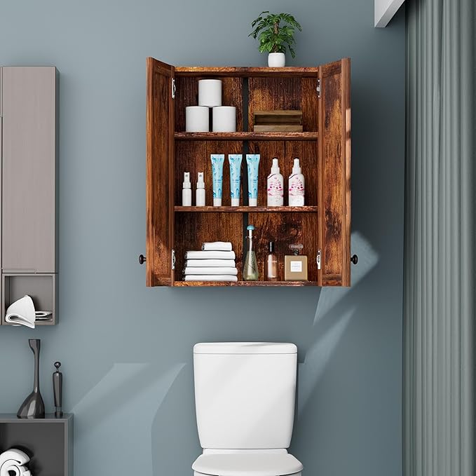 Bathroom Wall Cabinet Over Toilet Storage Cabinet 20x28 inch Brown Medicine - Image 3