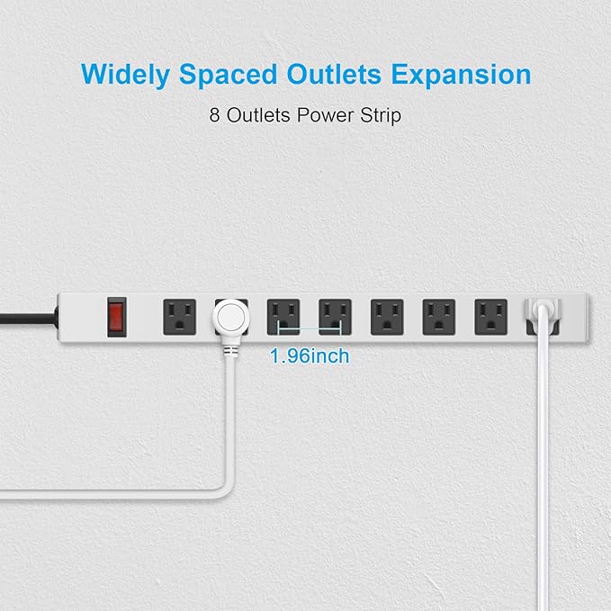 JUNNUJ Metal 8 Outlet Power Strip, Mountable Heavy Duty Power Strip, 1200J - Image 5