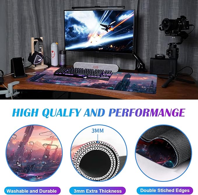 Digital Anime City Night View Office Art Desk Mat, Female Aesthetic Style - Image 4