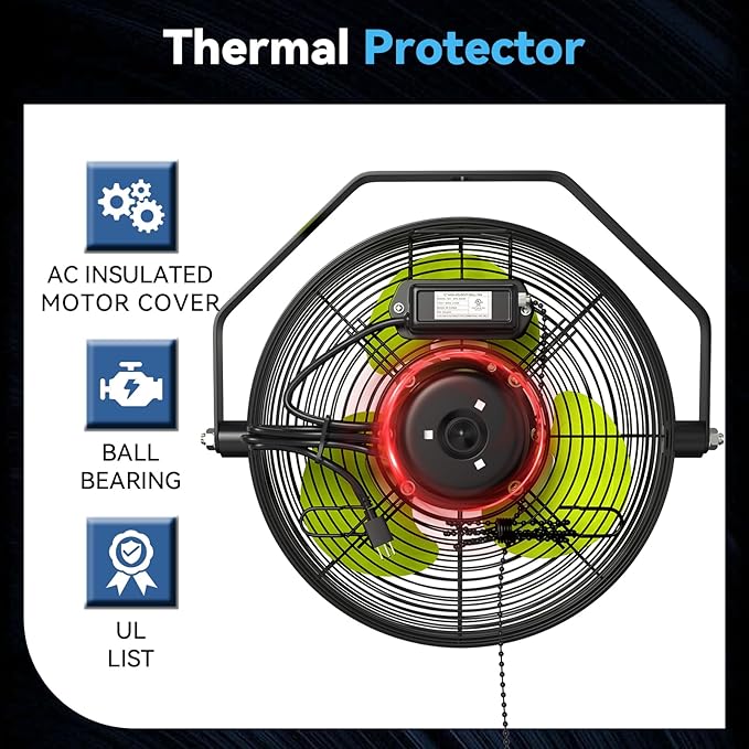 Fanqiebros 12 IN High Velocity Wall Mount Fan, 3 Speed Industrial Wall Fan - Image 7