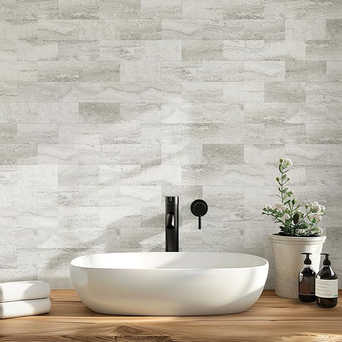 Vamos Tile 100-Piece Matt Beige Mixed Grey Slate Peel and Stick Backsplash - Image 4