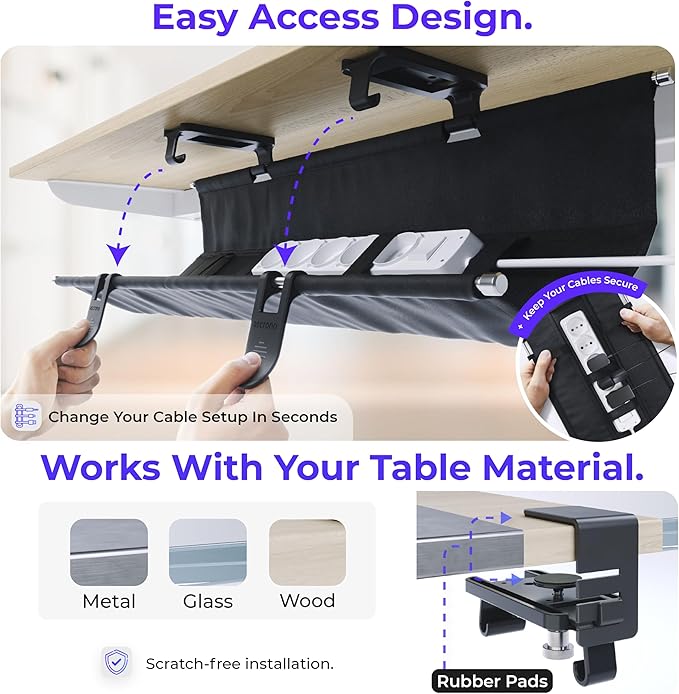 Ascrono Original No Drill Under Desk Cable Management Tray 14.1" - Image 3