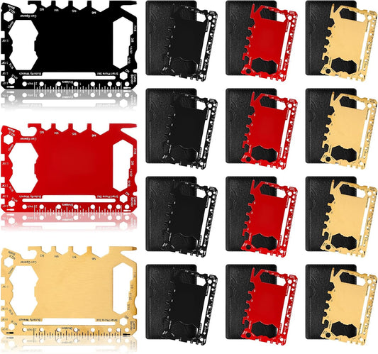 Cholemy 12 Pcs Credit Card Wallet Multitool,Black, Red, Gold,Classic Style | 46 in 1,Metal Stainless Steel,Survival Pocket Tool,Bottle Opener,Multipurpose for Husband Dad Men Christmas Birthday Gift
