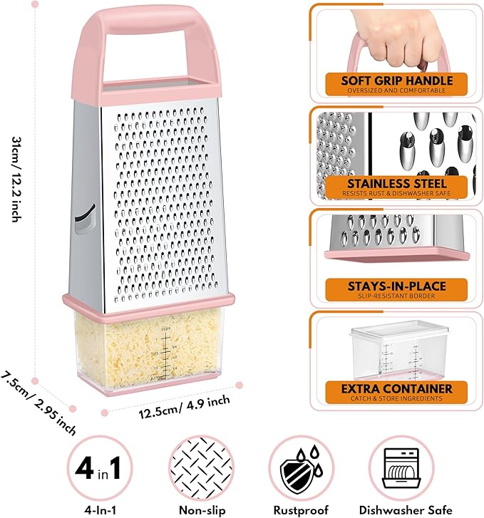 Urbanstrive Cheese Grater With Container, Professional Cheese Grater with Handle - Image 2