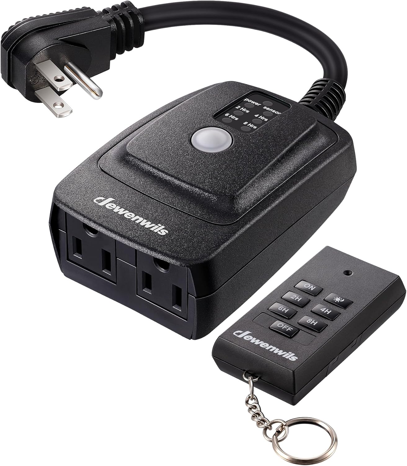 DEWENWILS Outdoor Timer for Lights,100FT Remote Control with 2 Outlets | 2/4/6/8H Countdown, 125V 15A 1/2HP, Outdoor Timer Outlet Waterproof for String Lights, Pump, Sprinkler, Fountain, UL Listed