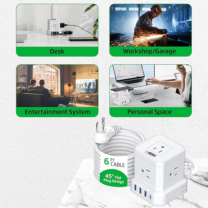 Cube Power Strips with Surge Protection, 6ft Extension Cord with Multiple - Image 9