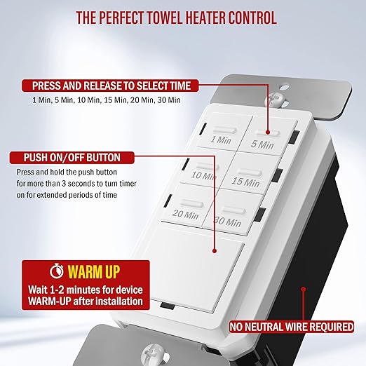 ENERLITES 30-Minute No Neutral Countdown Timer Switch, 1-5-10-15-20-30 Min - Image 2