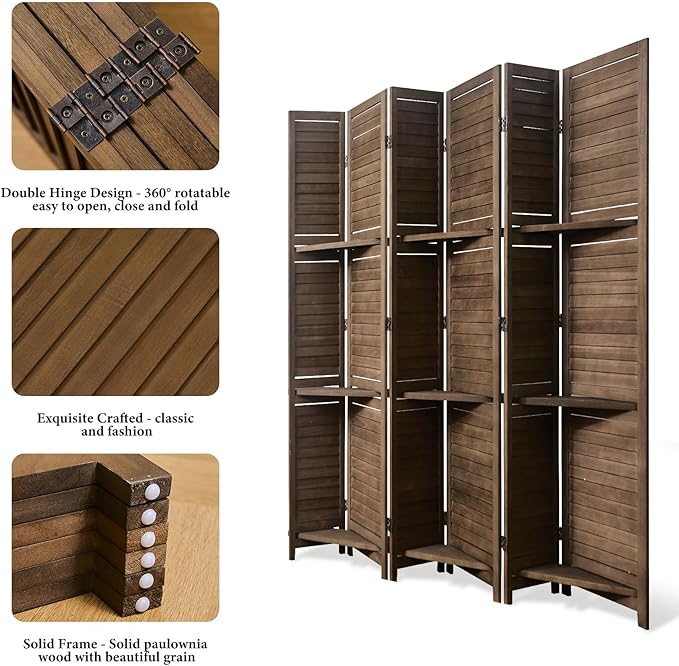 Partition Room Dividers, Folding Wood Privacy Screen - Image 4