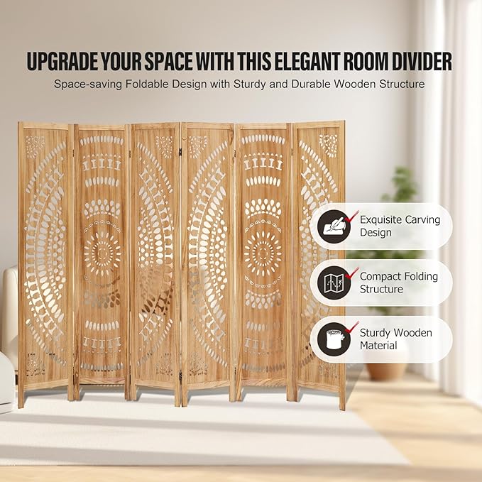 ALeesing 6 Panel Wood Room Divider Fully Assembled, Decorative Room Dividers - Image 5