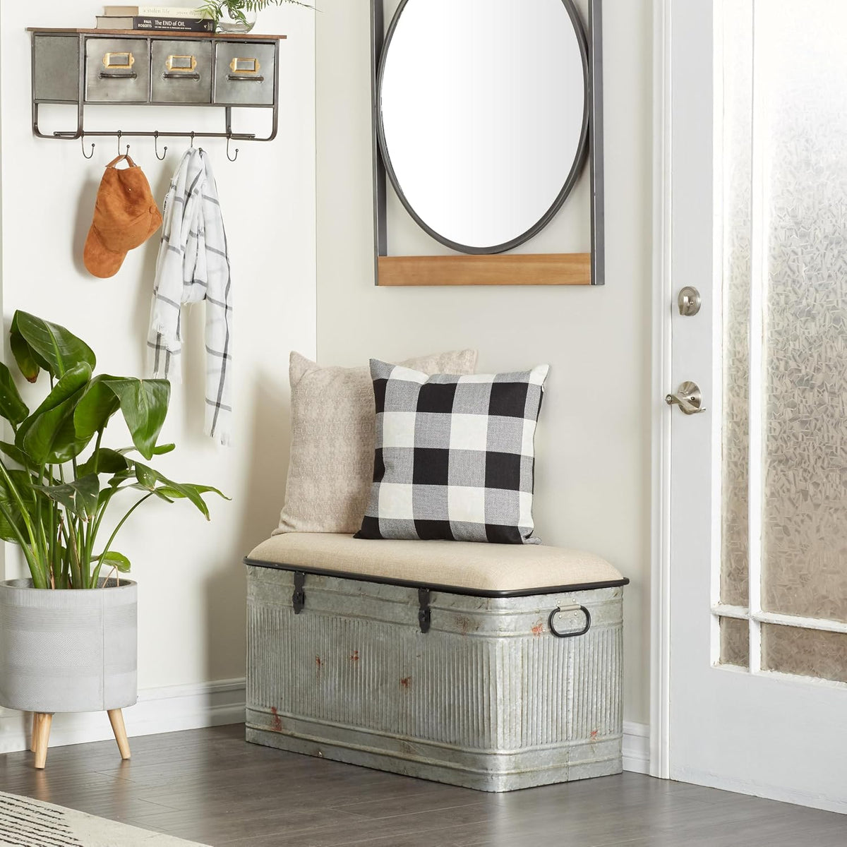 deco 79 metal room storage bench galvanized entryway showing dimensions