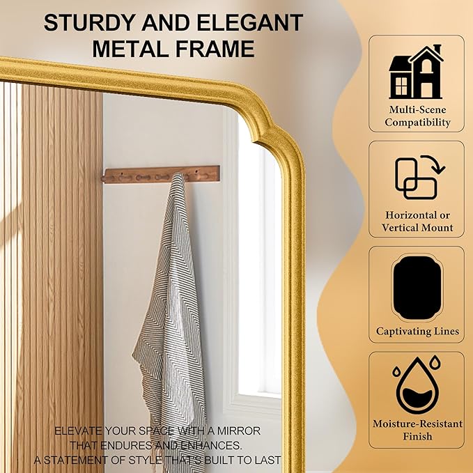 22x34 Inch Gold Bathroom Mirror, Metal Framed Wall Mirror - Image 6