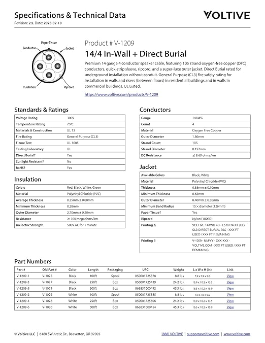 Voltive 14/4 Speaker Wire, in-Wall CL3 & Direct Burial, 100ft - Image 4