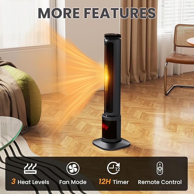 Zynkez 34.5" Space Heaters for Indoor Use Large Room, 1500W PTC Tower Fireplace - Image 7