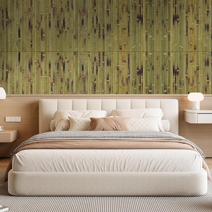 OUZUGIE 2 Pack 96x24 Inch Natural Bamboo Wall Panel – Green Burned Pole Wrap - Image 8