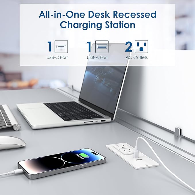 Conference Recessed Power Strip USB C PD 20W Fast Charging, Furniture Recessed - Image 3