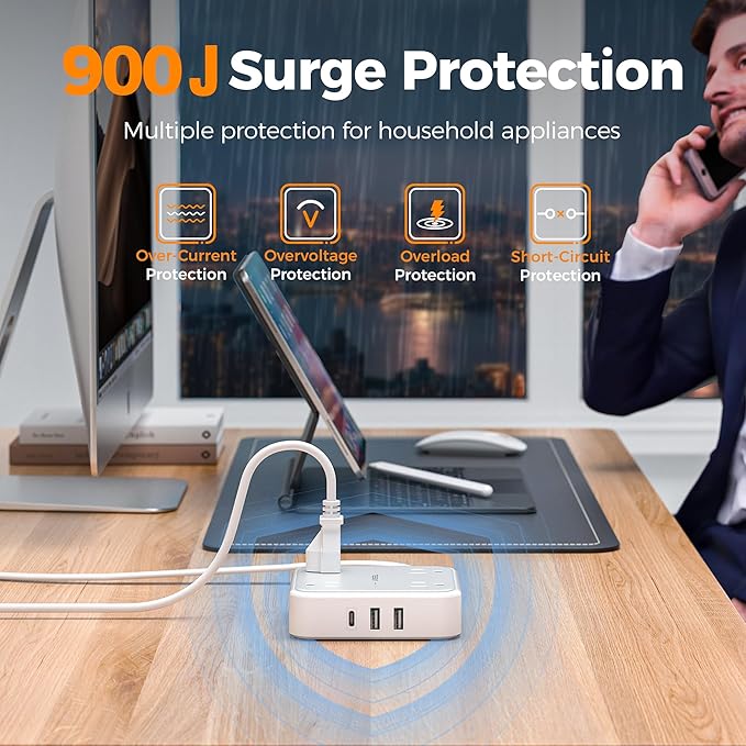 Surge Protector Power Strip, TESSAN Ring Pull Flat Plug Extension Cord 10 Ft - Image 6