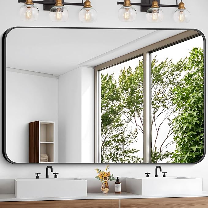 Large Bathroom Mirror, 60 x 40 inch Black Rectangle Mirror, Metal Framed by WelcometoCIVENO