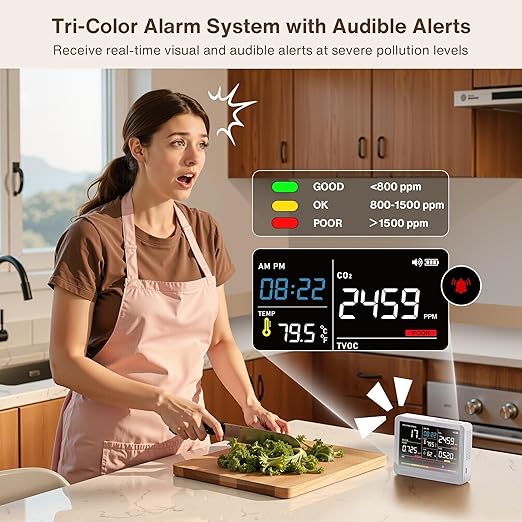 Upgrade 16 in 1 Air Quality Monitor Indoor 15h Battery & 5.5" Display 9 AQI+7 - Image 5
