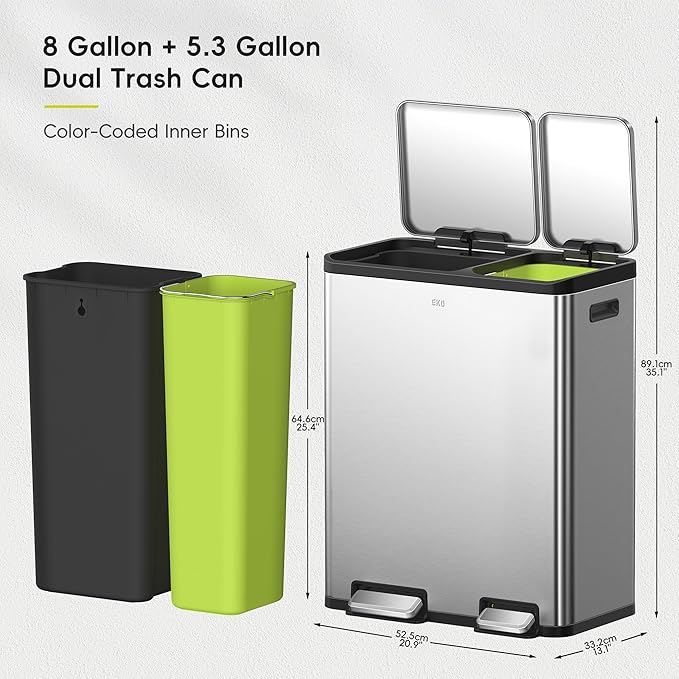 EKO EcoCasa Stainless Steel Dual Step Trash Can - Image 2