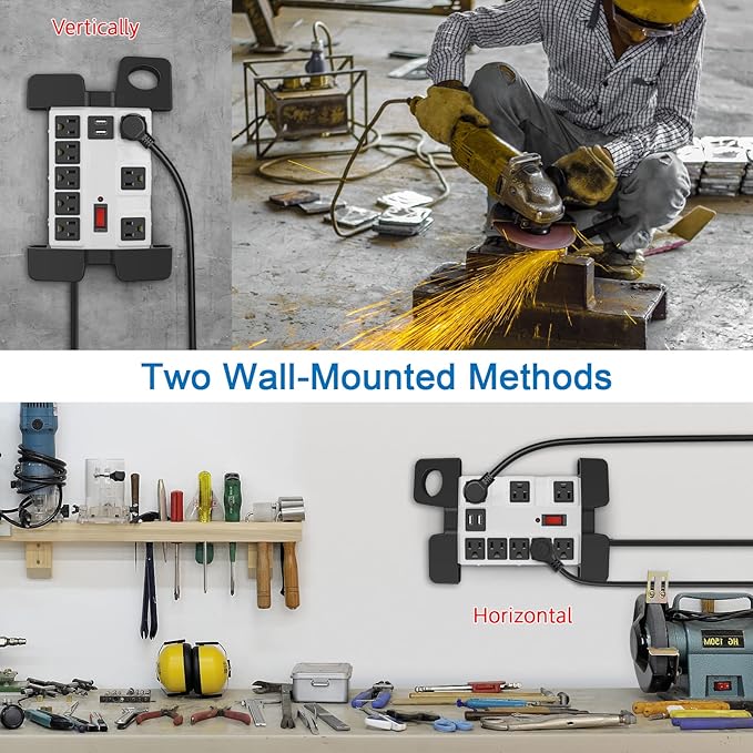 Heavy Duty Power Strip with USB, Workshop 8 Outlet Surge Protector 2700 Joules - Image 7
